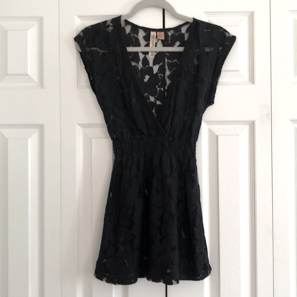 Black Lace Tunic Top